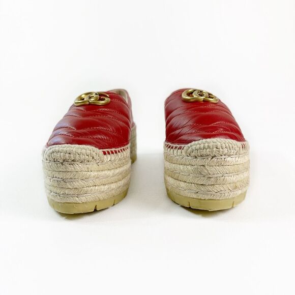 GUCCI Red Marmont Platform Espadrille 37 US 7 Matelasse Leather Quilted Flat - Picture 5 of 13
